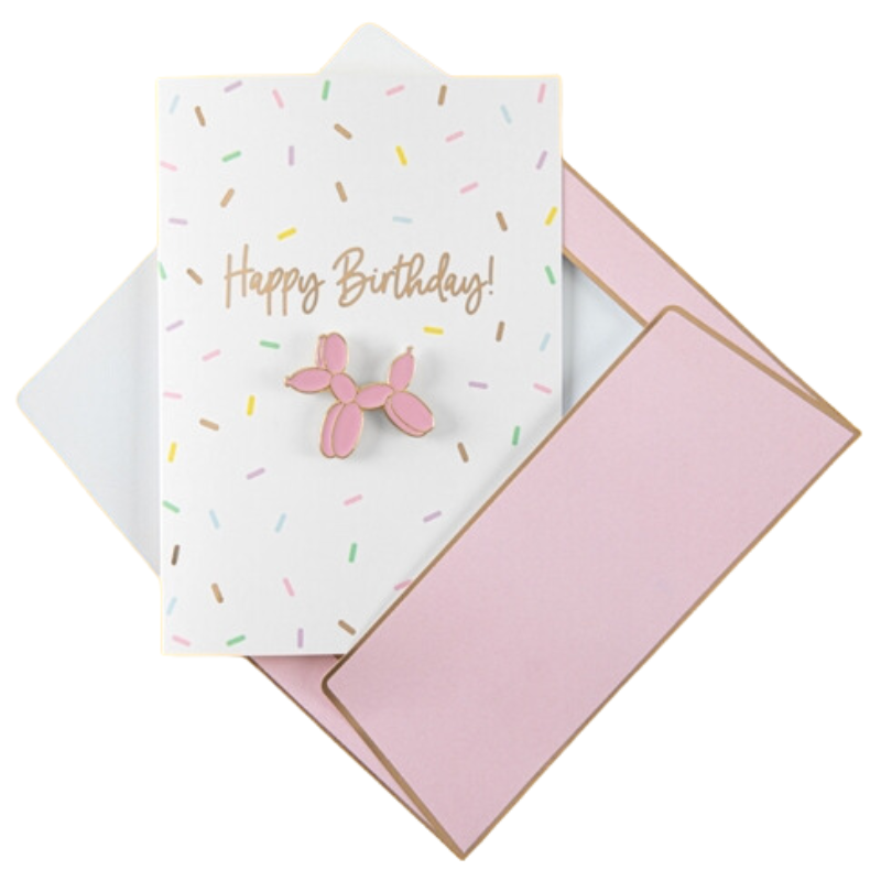 Happy Bday & Balloon Dog Pink Картичка