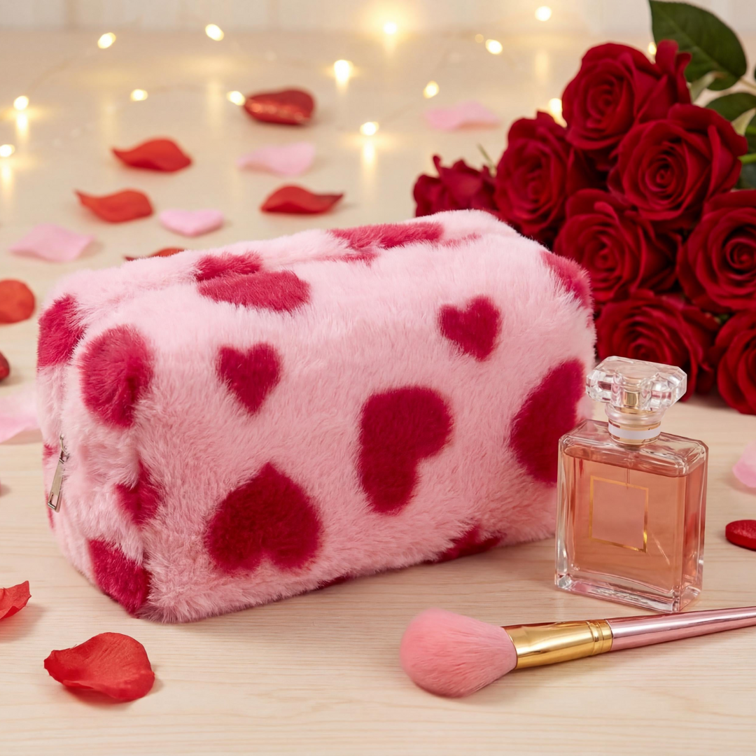 Plush несесер с розови сърца