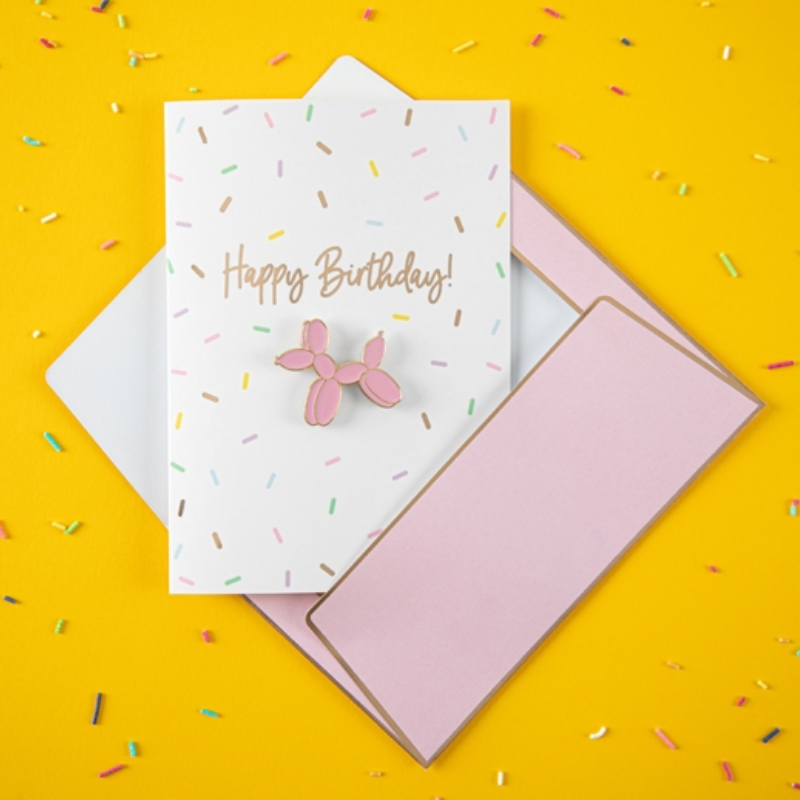 Happy Bday & Balloon Dog Pink Картичка