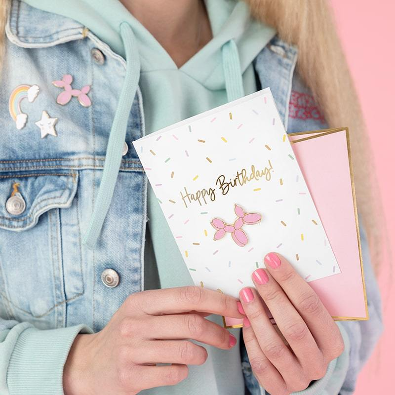 Happy Bday & Balloon Dog Pink Картичка