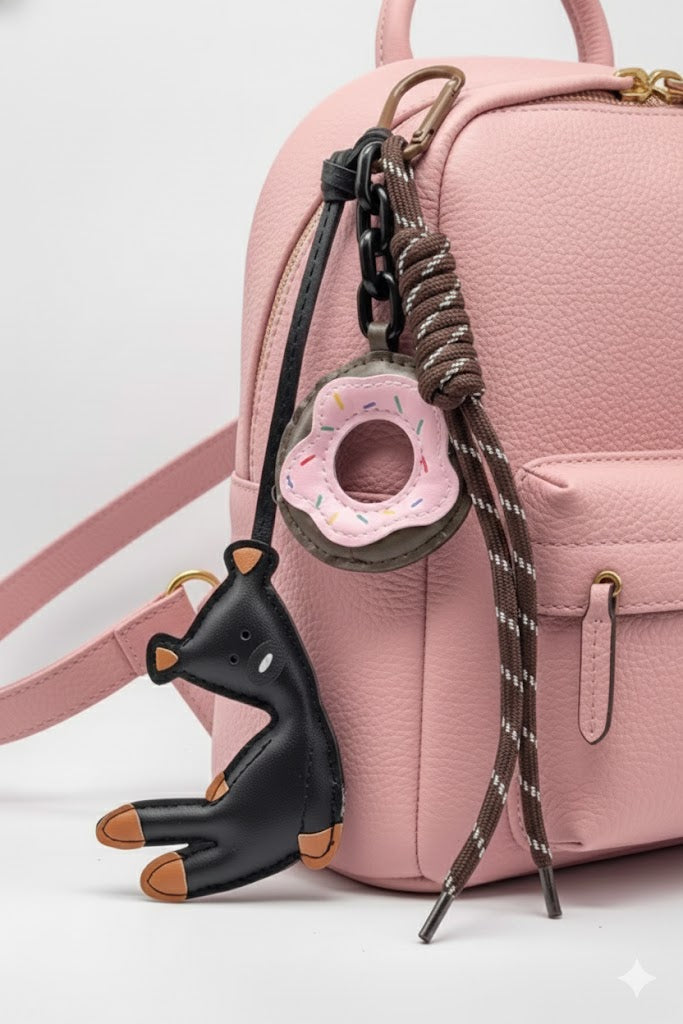 Black Teddy Bear & Pink Donut Висулка