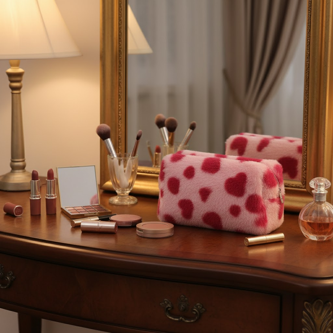 Plush несесер с розови сърца