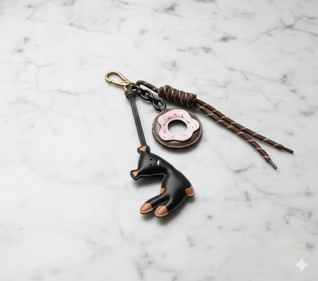 Black Teddy Bear & Pink Donut Висулка